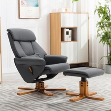 Ergonomic Recliner Sofa Chair PU Leather Armchair Lounger Swivel with Footstool