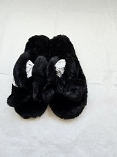 Womens Black Faux Fur toe-post