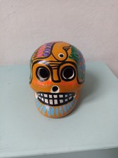SMALL MEXICAN CLAY FOLK ART SUGAR SKULL, HAND PAINTED