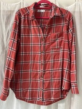 HOLLISTER MEDIUM RUST RED ORANGE BLACK WHITE FLANNEL BOYFRIEND FIT SHIRT Medium