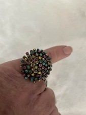 Rhinestone Cluster Adjustable Ring Multi Gemstone Statement Jewelry