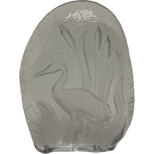 Clear Glass Heron Ornament with Reeds and Water Detail 14cm 