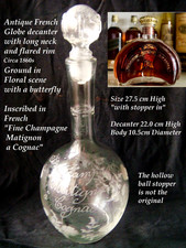 Antique French Matignon Congac globe body decanter with hollow stopper C 1860s