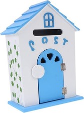 Wall Mounted Wooden Mailbox Suggestion Box Blue Decorative Post Box 32cm