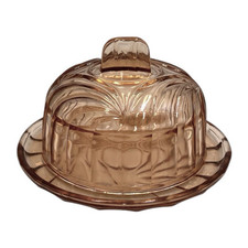 French Vintage Rose Glass Cheese Dome and Matching Plate, Retro Kitchen