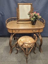 ANGRAVE'S Bamboo and Rattan Cane Dressing Table and Mirror and Chair