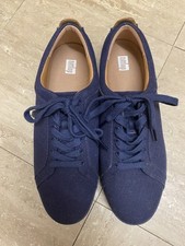 Fitflop UK 7 Rally Canvas Trainers Lace Up Midnight Navy 