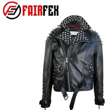 Mens Black Real Leather Biker