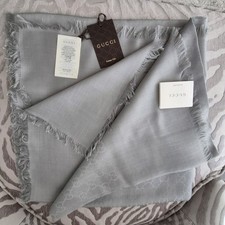 Gucci Light Grey Wool & Silk GG Logo Shawl Scarf 135cm x 135cm BNWT