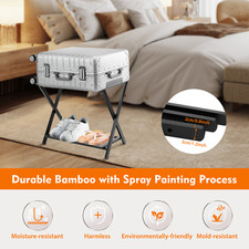 Folding Luggage Rack Travel Suitcase Shoe Storage Holder Bamboo Stand w/ Shelf