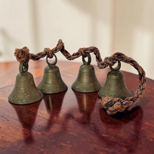 Vintage etched brass bells - etched, on