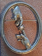 Vintage Pewter JJ Jonette Jewellery Michelangelo Creation of Adam Brooch. vgc