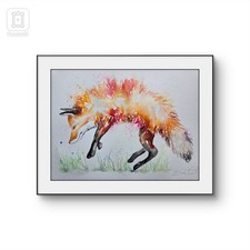 ORIGINAL watercolour painting, FOX, signed Elle Smith Art, Fine Art, Wildlife 