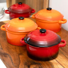 Ombre Mini Casserole Dishes Set Of 4 Red Orange Stoneware Oven Safe Lidded Pots