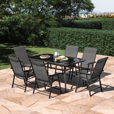 Garden Table & Chair Set Patio Parasol Hole Dining Tables Outdoor Yard Furniture