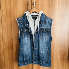 Zara Men’s Medium Denim Sleeveless Jacket Vest With Hoodie Vintage