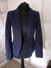 Ladies Navy Wool Blend Checked Blazer Jacket H&M Size EU 34 UK 6 in VGC