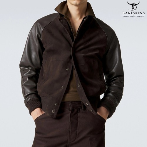 Men suede leather bomber - leather,