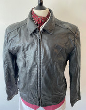 VINTAGE mens The Leather Warehouse black Leather Zip up Bomber Racing Jacket 40"