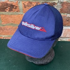 Y2K Quiksilver Flexfit Hat Embroidered Surfer Skater Streetwear Medium Blue Mesh