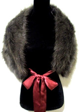 MONSOON Faux Fox Fur Stole Evening Wrap Satin Ribbon Tie Warm Scarf Collar
