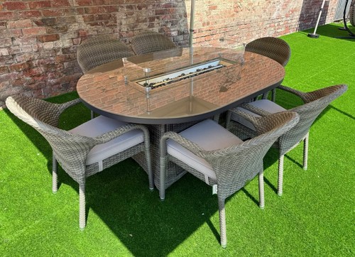 Grey rattan gas fire pit - fire, table