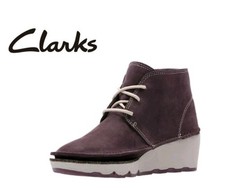 WOMENS CLARKS DAMARA LILY AUBERGINE SUEDE  DESERT ANKLE BOOTS UK 6 PURPLE NEW 