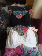 2 Slimma Underwired Full cup Cotton Bras 1x Black, 1x White - UK 44D - NWT