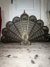 Antique Brass Peacock Fire Guard French Nouveau 