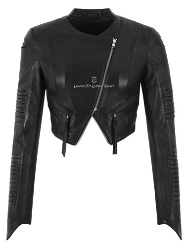 Women cropped leather jacket - cropped,