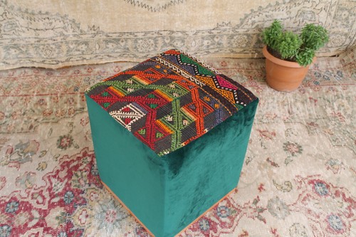 Vintage kilim pouf - vintage, –