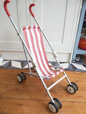 Vintage Maclaren Red & White Striped Play Buggy Folding Doll Pushchair Toy VGC