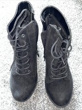 Primark Women's Shoes Size 5(38) Black Suede Lace up Block Heel Boots