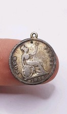 1836 Georgian Antique English Silver Lucky Fourpence Four Pence Coin Charm