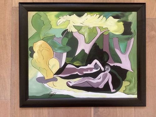 Forest nudes oil board - nudes, on