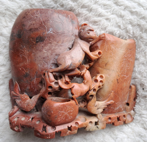 Antique carved red soapstone - carved,