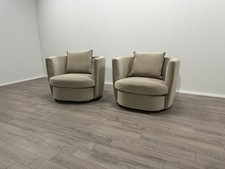 Pair of Virgil Velvet Cuddle Chairs – Latte Beige – Modern Accent Armchairs 