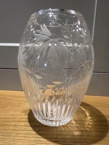 Clear glass crystal vase - crystal, cut