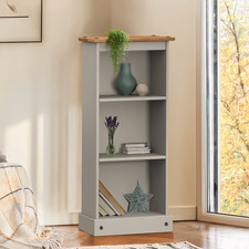 Corona Bookcase Low Narrow Grey Wax CD Storage Solid Pine by Mercers Furniture®