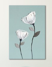 BEAUTIFUL DUCK EGG BLUE & WHITE FLOWERS PAINTING ZEN CANVAS PRINT HOME DECOR ART