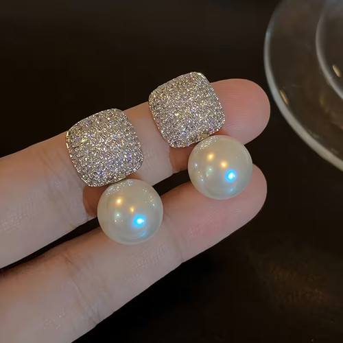 Luxury pearl earrings crystal - luxury,