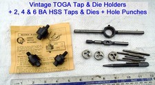 Vintage Pair of TOGA Tap & Die Holders; BA Taps & Dies & 3 Hole Punches Old Tool