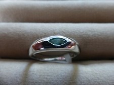 ZAMBIAN EMERALD MARQUISE CUT SOLITAIRE BAND RING. 925  SILVER. SIZES M N R S