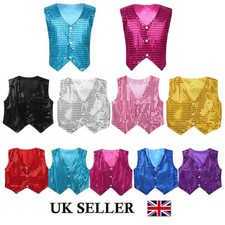 UK Boys Sparkle Waistcoat Vest Sequins Jazz Choir Dance Party Performing Costume