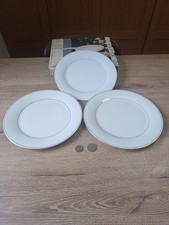 Marks and Spencer x 9 white porcelain dinner plates with gold banding