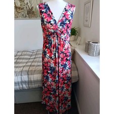 Bon Marche BNWOT Size 14 Black Red Pink White Floral Stretch Maxi Long Dress
