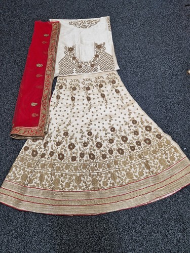 Cream gold embroidered lehenga - gold,