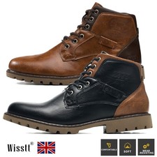 Mens Winter Casual Ankle Work Boots Outdoor Formal Retro Leather Shoes UK