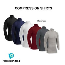Long Sleeve Mens Compression Top Base Layer Mock Neck Tight Fit Sports Gym Shirt
