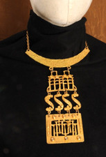 Stunning Vintage Statement Necklace 1960's 70's Abstract Gold Metal Neck Piece